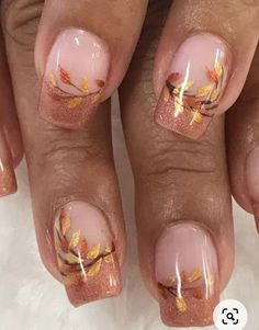 Fall Nail Art French Tips, Fall Color French Tip Nails Square, Fall Nail Tip Ideas, Pretty Fall Nail Designs, Fun Fall Nail Art, French Tip Nails For Fall, Fall Leaves Nail Designs, Fun Fall Nail Designs, Harvest Nails