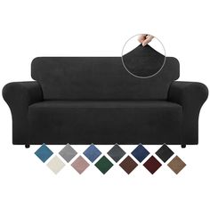 an image of a couch with different colors and sizes on it, including the arm rest