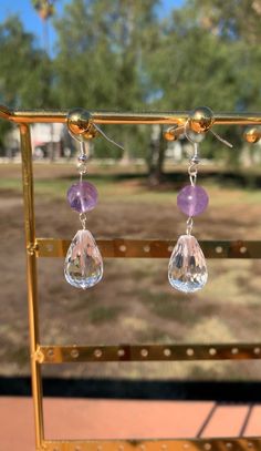 High quality natural clear quartz, amethyst / sparkles under the sunlight Long Beach, Clear Quartz, Crystal Earrings, Jewelry Earrings Dangle, Etsy Earrings, Dangle Drop Earrings, Dangle Earrings, Amethyst, Jewelry Earrings