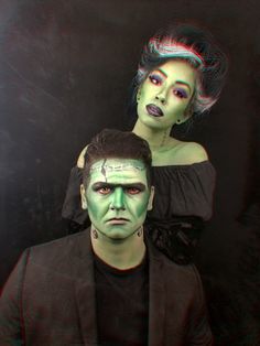 two people with makeup on their faces are posing for the camera