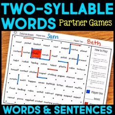 two - syllable words partner games with the same word and sentence in each