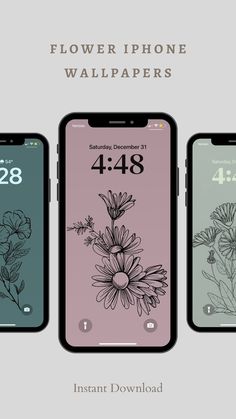 three iphone wallpapers with flowers on them