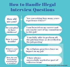 a blue poster with the words how to handle illegal interview questions