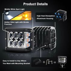 an image of the product details for this projector headlight with different lighting options