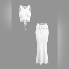 Mica’s Ruched Skirt And Top Co Ord! Nwt! All Purchases Ship Same Day/ Next Day! Bundle To Save! All Reasonable Offers Accepted! White Ruched Long Skirt, White Long Ruched Skirt, Chic White Ruched Maxi Skirt, White Ruched Fitted Maxi Skirt, Fitted White Ruched Maxi Skirt, White Ruched Maxi Skirt, White Ruched Maxi Skirt For Summer, Casual Fitted Ruched Maxi Skirt, White Ruched Flowy Skirt