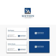 six different business cards with the same logo and letter s on each one, all in blue