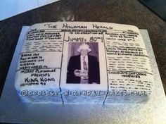 a sheet cake with an image of jimmy's 80th birthday card on it