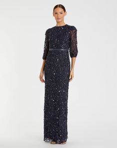 Sequined Elbow Sleeve Gown Navy Evening Gown, Wedding Mother Of The Bride, Bride Gown, Sleeve Gown, Mac Duggal Dresses, Embellished Gown, Mother Of Groom, Mac Duggal, Black Tie Event