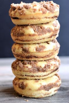 a stack of cookies sitting on top of a wooden table