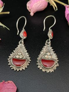 "Afghan sterling silver carnelian earrings, Kuchi tribal jewelry Vintage earrings tribal jewelry ethnic. easy to wear, lightweight Length: 1 7/8\" It's All About You, Open studio most days from 10:00 to 5:00, DM, make an appointment to have an adventure in shopping. Yes ~ along with basic simplicity ~ It's all about you You deserve to know about my fabulous Treasure chest. Tribal Jewelry, Statement Piece Handmade Jewelry, Art to Wear, with Much Much More. Looking for more Treasures, Or would lik Traditional Silver Carnelian Jewelry, Silver Carnelian Earrings, Silver Carnelian Drop Earrings, Silver Carnelian Jewelry With Ear Wire, Carnelian Earrings, Pacific Grove, Jewelry Vintage, Vintage Earrings, Etsy Gifts