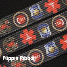 four ribbons with different designs on them and the words, flippin ribbon 1011