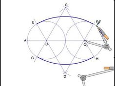 the diagram shows how to draw an object with two intersecting circles and one point at the center