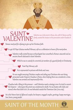 the saint valentine poem is shown in pink and gold with an image of jesus on it