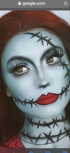 Sally Easy Makeup, Jack Skellington Make Up Female, Oggie Boogie Make Up, Half Jack Half Sally Makeup, Sally Makeup Halloween Kids, Sally Makeup Halloween Easy, Sally Make Up, Sally Inspired Makeup, Sally Makeup Halloween