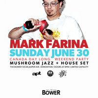 the poster for mark farina's sunday june 30 show is shown in red, white and blue