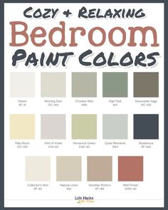 the color scheme for cozy and relaxing bedroom paint colors, with text overlaying it