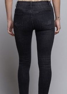 Distressed skinny denim jeans are a staple for the every wardrobe. Featuring a body hugging fit that tapers through to the ankle, designed with front zipper and button fly, belt loops and frayed edge. 100% cotton Model is wearing a small Black Denim, Front Zipper, Denim Jeans, Zipper, Wardrobe, Pants, How To Wear, Clothes, Black