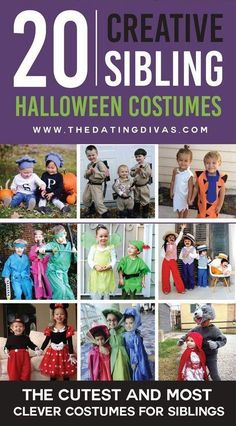 halloween costumes for children and adults with text overlaying 20 creative sibling halloween costumes