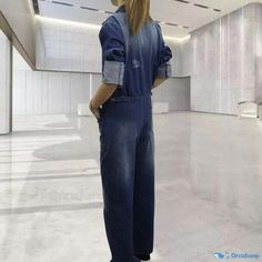 Orcajump - Stylish Workwear Wide-Legged Blue Washed Denim Jumpsuit Casual Full Length Blue Overalls, Casual Blue Full-length Overalls, Casual Medium Wash Full-length Jumpsuits And Rompers, Casual Denim Blue Jumpsuits And Rompers For Work, Casual Medium Wash Full Length Jumpsuits And Rompers, Casual Medium Wash Full-length Jumpsuit, Denim Blue Straight Leg Jumpsuits For Work, Casual Full-length Jumpsuits And Rompers For Work, Casual Full-length Denim Jumpsuit For Work