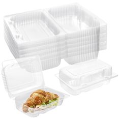 plastic food containers with lids and dividers for sandwiches, croissants or pastries