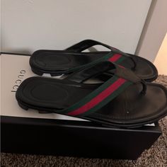 Men’s Gucci Flip Flops Size 10, These Flip Flops Run Big, And Will Fit 10.5-11 In Men’s Size. Will Ship With Original Box. Gucci Flip Flops, Gucci Black, Gucci Shoes, Shoes Men, Flip Flop Sandals, Flip Flops, Shoes Sandals, Shoes Mens, Original Box