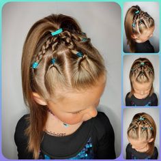 Half Up Half Down Hair Braided Pigtails, Braid Pigtails Half Up Half Down, Girl Pigtail Hairstyles, Toddler Gymnastics Hair, Girls Bubble Braid Pigtails, Girls Hairdos, Girly Hairstyles, Girls Hairstyles Easy