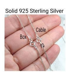 "🇺🇲 USA Made - 100% Solid 925 Sterling Silver Chain Necklace, .8mm Cable or Box Chain Necklace - Well made, finished chain with Spring clasp.  Perfect for everyday wear! The perfect chain for pendant or charms. Comes in plastic baggie as a Jewelry supply. Add Gift Box option during checkout for 1.5\" Silver Gift Box.  Lengths: 14 inches (very small child's), 16 inches, 18 inches, 20 inches, 22 inches, 24 inches and 30 inch.  The appearance of White Gold without the cost! * SHOP more Chains, Pendants and Charms: https://www.etsy.com/shop/LastingMemoryJewelry RECENT FEEDBACK:  Don't buy cheap competitor's chains when you can buy quality chains here! These are by far the best necklaces I have found on Etsy.    It's a beautiful chain. It's of good quality and shipped quickly. Really beautifu Chains Pendants, Silver Gift Box, Box Chain Necklace, Minimalist Gifts, Sterling Silver Chain Necklace, Small Charms, 925 Sterling Silver Chain, Silver Chain Necklace, Box Chain