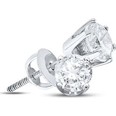 GND 14K White Gold Round Diamond Solitaire Stud Earrings with Prong Setting - 2.00 Carat Total Diamond Weight Diamond Solitaire Earrings, Round Solitaire, Solitaire Earrings, White Gold Set, Solitaire Studs, Solitaire Diamond, Fine Jewelry Collection, Brilliant Diamond, Diamond Solitaire