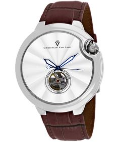 Christian Van Sant Cyclone Automatic Collection Model Cv0141 Watch - Automatic Movement View 1 Brown Leather Strap Watch, Brown Leather Watch, Silver Water, Leather Strap Watch, Men Model, Brown Leather Strap, White Dial, Automatic Watch, Stainless Steel Case