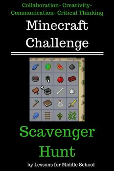 the book cover for minecraft challenge scavenger hunt