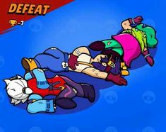 an image of two cartoon characters laying on the ground with their heads down and hands in their pockets