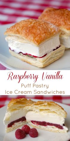 raspberry vanilla puff pastry with ice cream sandwiches