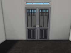 an empty room with two doors and windows