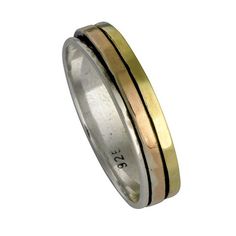 SPIRA Handcrafted Contemporary Design Two Tone Solid 9k Yellow & Rose Gold And 925 Sterling Silver Spinner Ring R-0543-SM Free Shipping: US & CA: 5-7 days UK: 2-3 days Europe: 4-8 days Australia: 10 days Expedited shipping options are also available during checkout process SHOP RISK FREE! * 30 day FREE returns ♥ SOLID 925 STERLING SILVER ♥ Designed and Crafted in Israel by Spira artisans, this ring is cast from the finest 925 sterling silver as indicated with the 925 stamps The silver is hypoall Hammered Silver Ring, Ancient Roman Glass, Gemstone Choker, Medieval Jewelry, Silver Spinner Rings, Rose Gold Wedding Bands, Statement Ring Silver, Spinner Ring, Spinner Rings