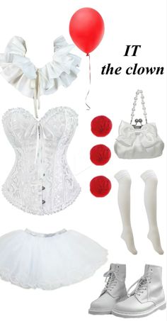 a white corset with red balloons and other accessories