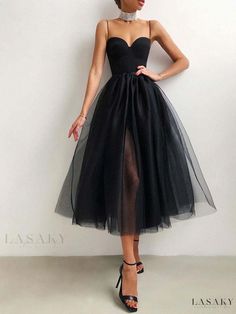 Lasaky - Multicolor Strappy Tulle Maxi Dress Black Tulle Prom Dress, Black Prom Dress Short, Robes Glamour, Vestidos Retro, Solid Maxi Dress, Prom Dresses Modest, Short Prom Dress, Short Cocktail Dress, Tulle Prom Dress