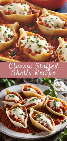 Classic Stuffed Shells Recipe Stuffed shells are the epitome of comforting Italian-American cuisine. Jumbo pasta shells are generously filled with a rich and creamy cheese mixture, covered in flavorful marinara sauce, and baked to perfection with melted cheese on top. This classic dish is ideal for family dinners, potlucks, or any occasion when you crave […] Stuffed Shells With Cream Cheese Recipe, Easy Stuffed Pasta Shells, Recipes With Jumbo Shells, Stuffed Noodle Recipes, The Best Stuffed Shells, Italian Food Recipes Dinners, Classic Stuffed Shells, Stuffed Shells Seafood, Beef Stuffed Shells Recipe