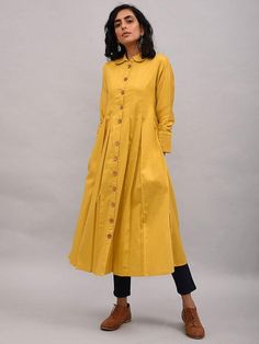 Yellow Box Pleat Cotton Silk Jacket By The Neem Tree now available at Trendroots Yellow Fits, Open Jacket, Silk Jacket, Colored Pants, Box Pleats, Large Bust, Best Deal, Small Bust, Cotton Silk