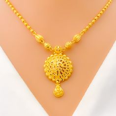 25 Grams Gold Necklace Designs Latest, 22k Gold Round Pendant Necklace For Wedding, Necklace In 20 Grams Gold, 22k Gold Necklace With Round Pendant And Intricate Design, 22k Gold Round Pendant Necklace With Intricate Design, 22k Gold Necklace With Intricate Round Pendant, One Gram Gold Necklace Set With Price, Yellow 22k Gold Necklace With Round Pendant, Gold Jewelry Simple Necklace Unique