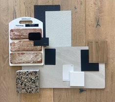 the flooring samples are laid out on top of each other, with different colors and materials