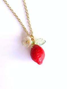 14k gold filled necklace  Glass red lemon Red Dangle Jewelry With Fruit Design, Red Fruit Design Dangle Jewelry, Elegant Dangle Jewelry With Fruit Design, Elegant Fruit Design Dangle Jewelry, Red 14k Gold Filled Jewelry For Gift, Delicate Handmade Red Necklace, Lemon Necklace, Fruit Necklace, Gold Filled Necklace