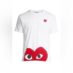 Item Info Short Sleeve Cotton Jersey T-Shirt In White. Rib Knit At Crewneck Collar Signature Embroidered Graphic Appliqu In Red And Black At Chest Signature Graphic Printed In Red And Black At Hem Supplier Color: White 100% Cotton. Red Crew Neck T-shirt With Heart Graphic, Red Cotton T-shirt With Heart Print, Casual Crew Neck T-shirt With Heart Patch, Casual Red Heart-shaped T-shirt, Red Crew Neck T-shirt With Heart Print, White Crew Neck Top With Heart Patch, Red Crew Neck Top With Heart Patch, Bf Clothes, Play Tshirt