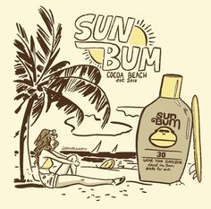 a woman sitting on the beach next to a bottle of sun bum