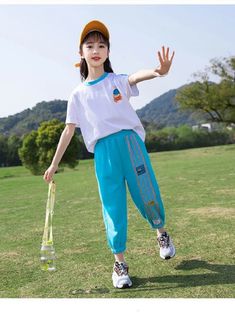 Introducing our Summer Girls Contrast Cartoon Tops and Striped Sweatpants Set, a perfect combination of style and comfort. Made with high-quality cotton and polyester, it's not only fashionable but also suitable for any season. With a regular sleeve style and O-neck collar, it's perfect for girls ages 4-12. Upgrade your little one's wardrobe today. Estimated Delivery: 20 Days-excluding weekends and holidays SPECIFICATIONS Style: Fashion /Sleeve Style: Regular Sleeve Length(cm): Short /Season: An Playful Blue Pants With Pockets, Blue Playful Playwear Pants, Playful Blue Pants For Playwear, Light Blue Cotton Sporty Pants, Light Blue Sporty Cotton Pants, Sporty Light Blue Cotton Pants, Casual Blue School Pants, Blue Playwear Pants With Elastic Waistband, Blue Pants With Elastic Waistband For Playwear