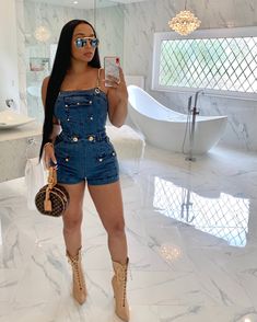 Auntie Jackie, Jeans Inspiration, Jeans Romper, Strap Jeans, Jean Romper, Spring Denim, Denim Jumper, Denim Romper, Straight Human Hair