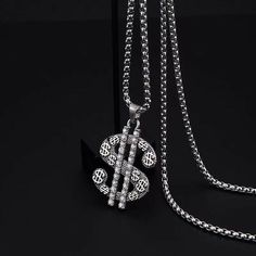 U.S. Dollar Sign Pendant Necklace Hip Hop Biker Jewelry Stainless Steel Chain | eBay Dollar Symbol, Lucky Jewelry, Biker Jewelry, Dollar Sign, Men's Necklace, Steel Chain, Dark Fantasy Art, Stainless Steel Chain, Dark Fantasy