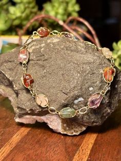 Vintage Multi Gemstone Bracelet Retro Jewelry Quartz Amethyst Healing Crystal  | eBay Metal Crystal Bracelet With Stones As Gift, Bohemian Metal Bracelet With Gemstones, Gold Bohemian Crystal Bracelet With Gemstones, Multicolor Amethyst Bohemian Bracelets, Metal Crystal Bracelet With Gemstone For Gift, Gold Amethyst Crystal Bracelet With Natural Stones, Bohemian Metal Bracelets With Stones, Wire Wrapped Amethyst Bracelet, Multicolor Amethyst Bracelet Jewelry