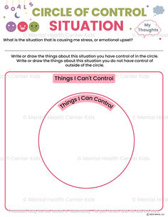 Circle of Control Worksheet for Kids and Teens Circle Of Control Activity, Control Worksheet, Circle Of Control, Group Therapy Activities, Teaching Emotions, Cbt Worksheets, Counseling Worksheets, Self Esteem Worksheets, Dbt Skills