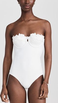 Zimmermann Halliday Embroidery One Piece | Shopbop Honeymoon Bathing Suit, Embroidery One Piece, White Two Piece Outfit, Zimmermann Swimwear, Floral Bikinis, Bridal Swimwear, Latest Bra, White Bathing Suit, Floral Bra