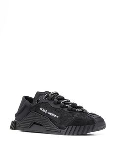 Dolce & Gabbana Contrasting Panel Sneakers Ss20 | Farfetch.com Black Low-top Lace-up Shoes With Textured Sole, Luxury Low-top Sneakers With Textured Sole, Designer Lace-up Sneakers With Vulcanized Sole, Black Low-top Lace-up Shoes For Streetwear, Luxury Vulcanized Lace-up Sneakers, Luxury Sneakers With Textured Sole For Streetwear, Luxury Low-top Sneakers With Vulcanized Sole, Designer Lace-up Sneakers With Rubber Sole, Designer Low-top Sneakers With Laces